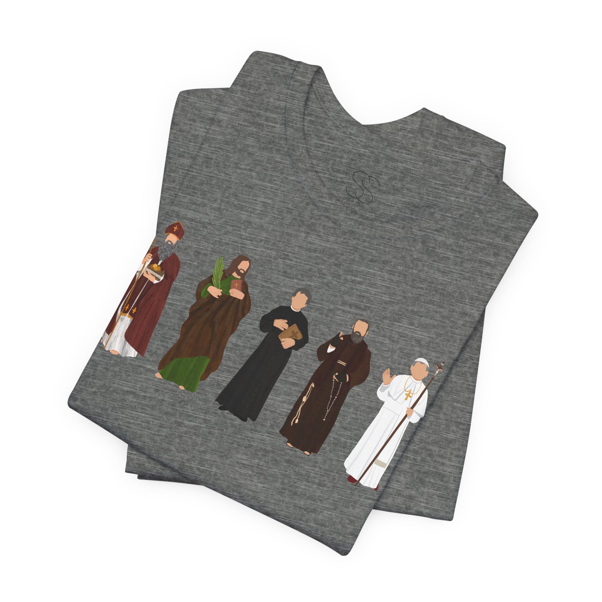 Saints Lineup T‑Shirt — Minimal Catholic Saints Illustration Tee