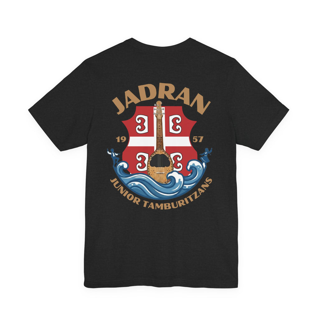 Jadran Junior Tamburitzans Adult T‑Shirt - Tan Lettering & Serbian Logo
