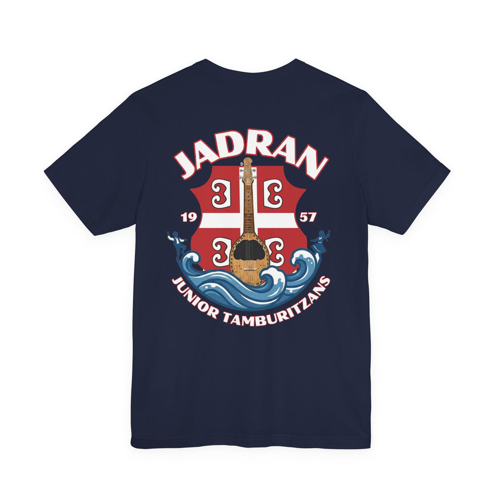 Jadran Junior Tamburitzans Adult T‑Shirt - White and Red Lettering & Serbian Logo