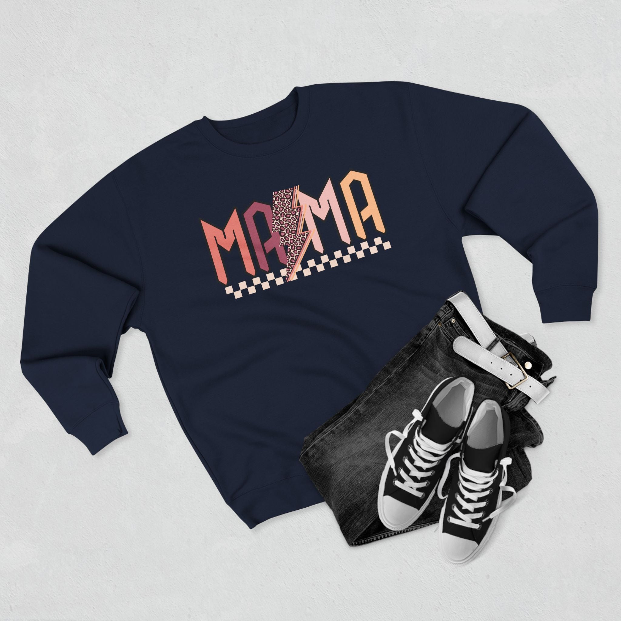 Mama Retro Crewneck Sweatshirt — Vintage Checkerboard Mom Graphic