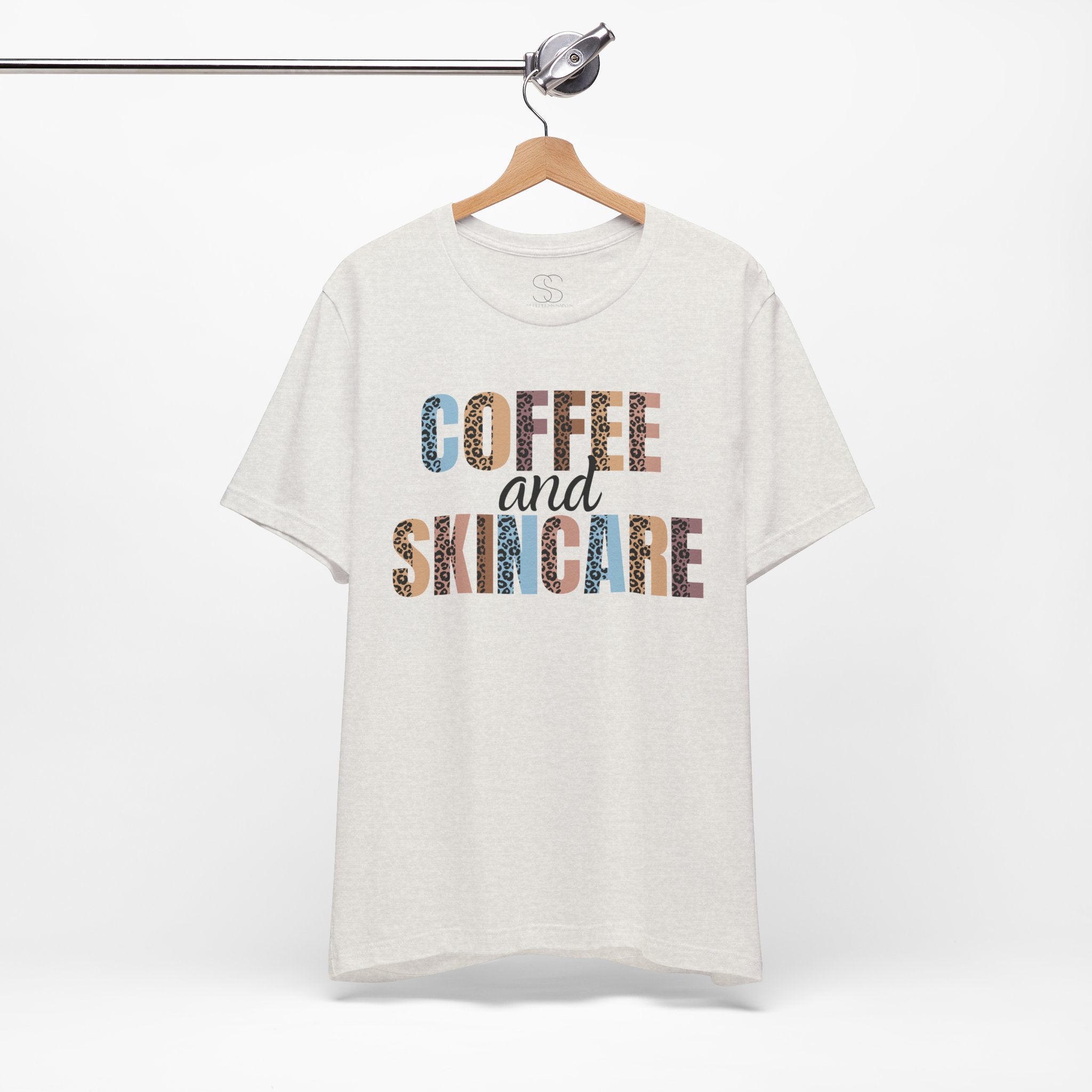Coffee and Skincare Tee — Animal Pattern Graphic T-Shirt for Beauty Lovers