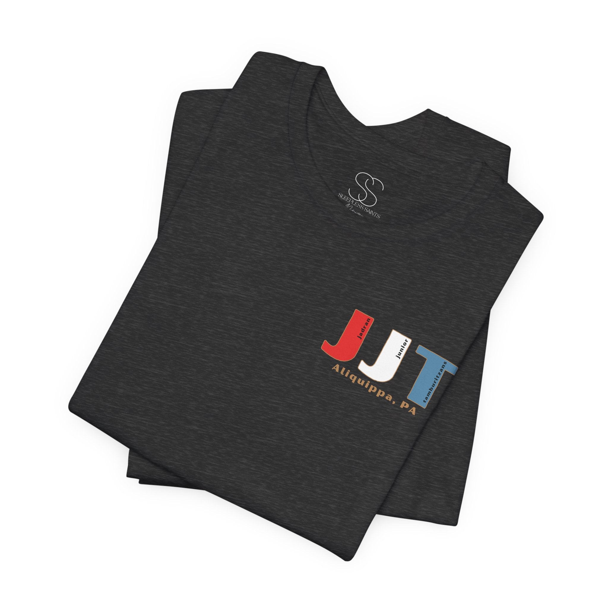 Jadran Junior Tamburitzans Adult T‑Shirt - Tan Lettering & Serbian Logo