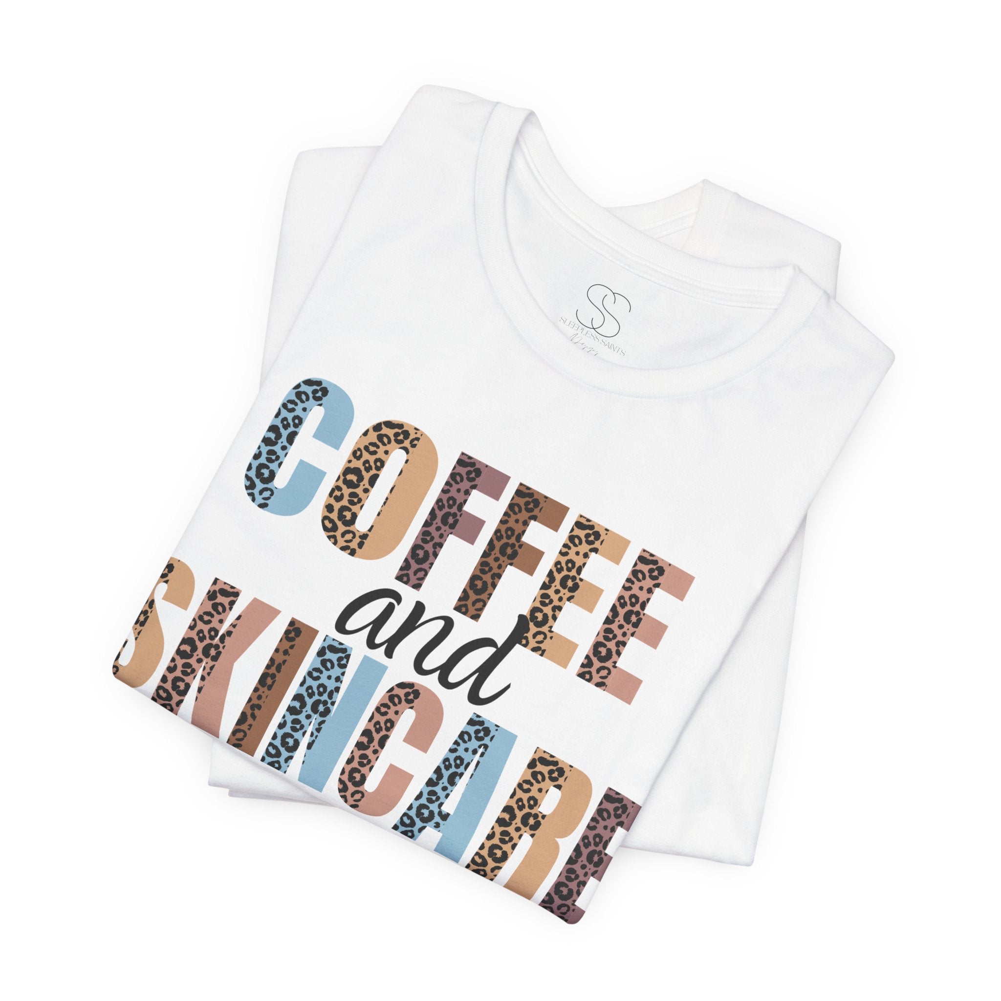 Coffee and Skincare Tee — Animal Pattern Graphic T-Shirt for Beauty Lovers