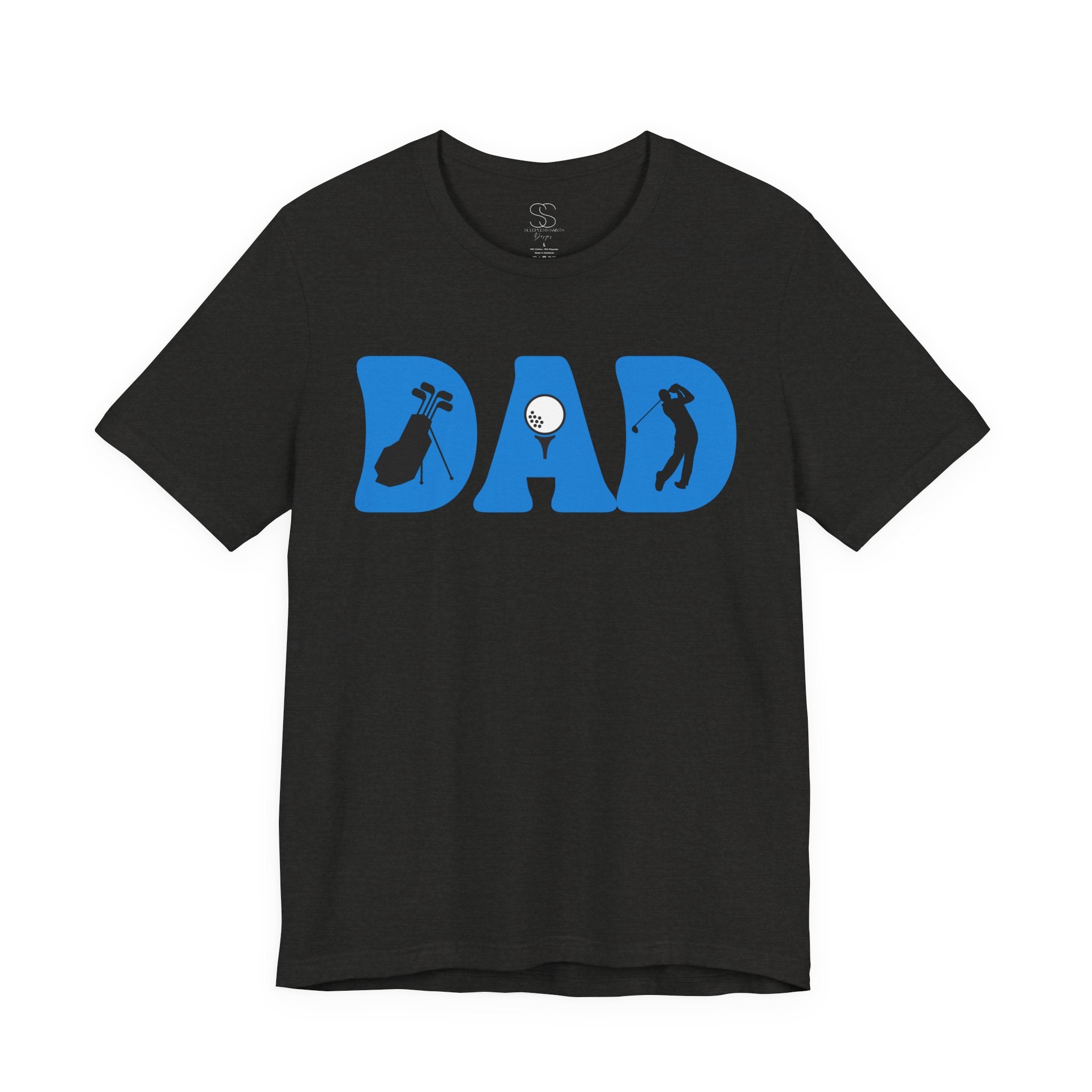 Dad Golf T-Shirt — Blue "DAD" Golf Silhouette Tee