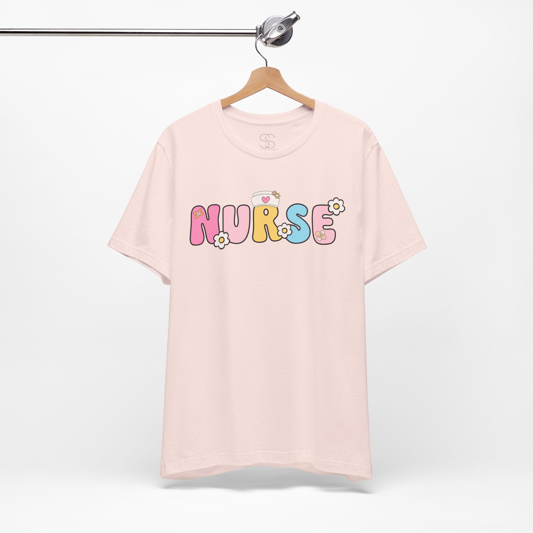 Nurse Floral Bubble Letter T-Shirt — Cute Pastel Tee