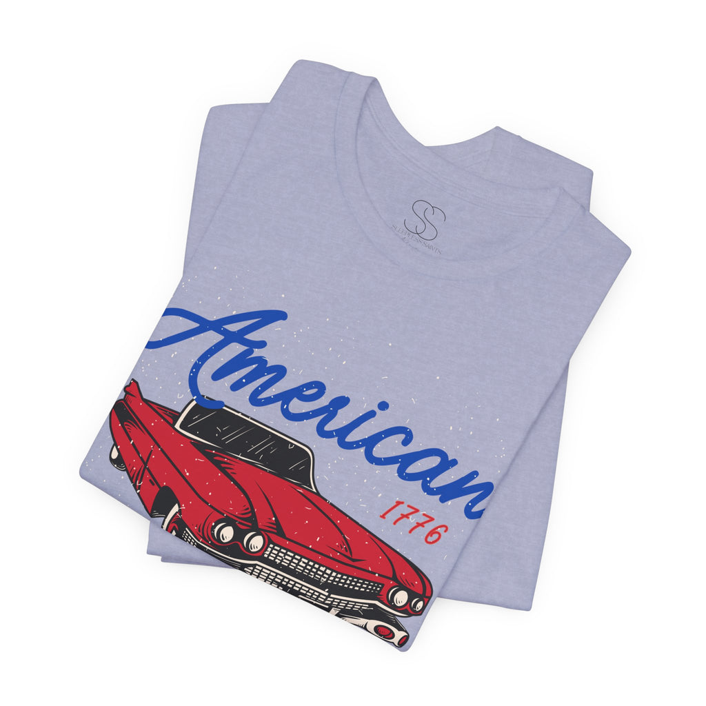 American Muscle Tee - Vintage Red Classic Car 1776 Patriotic Shirt