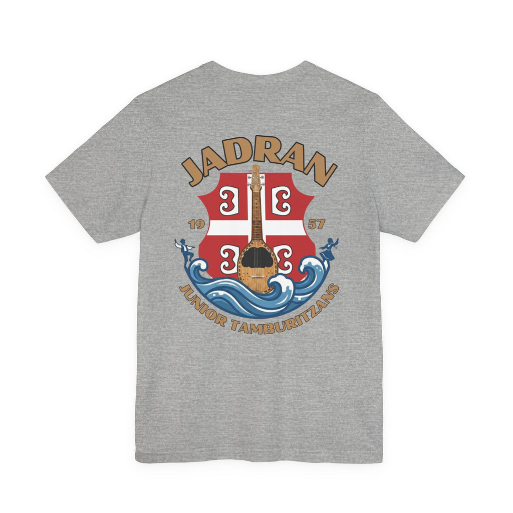 Jadran Junior Tamburitzans Adult T‑Shirt - Tan Lettering & Serbian Logo