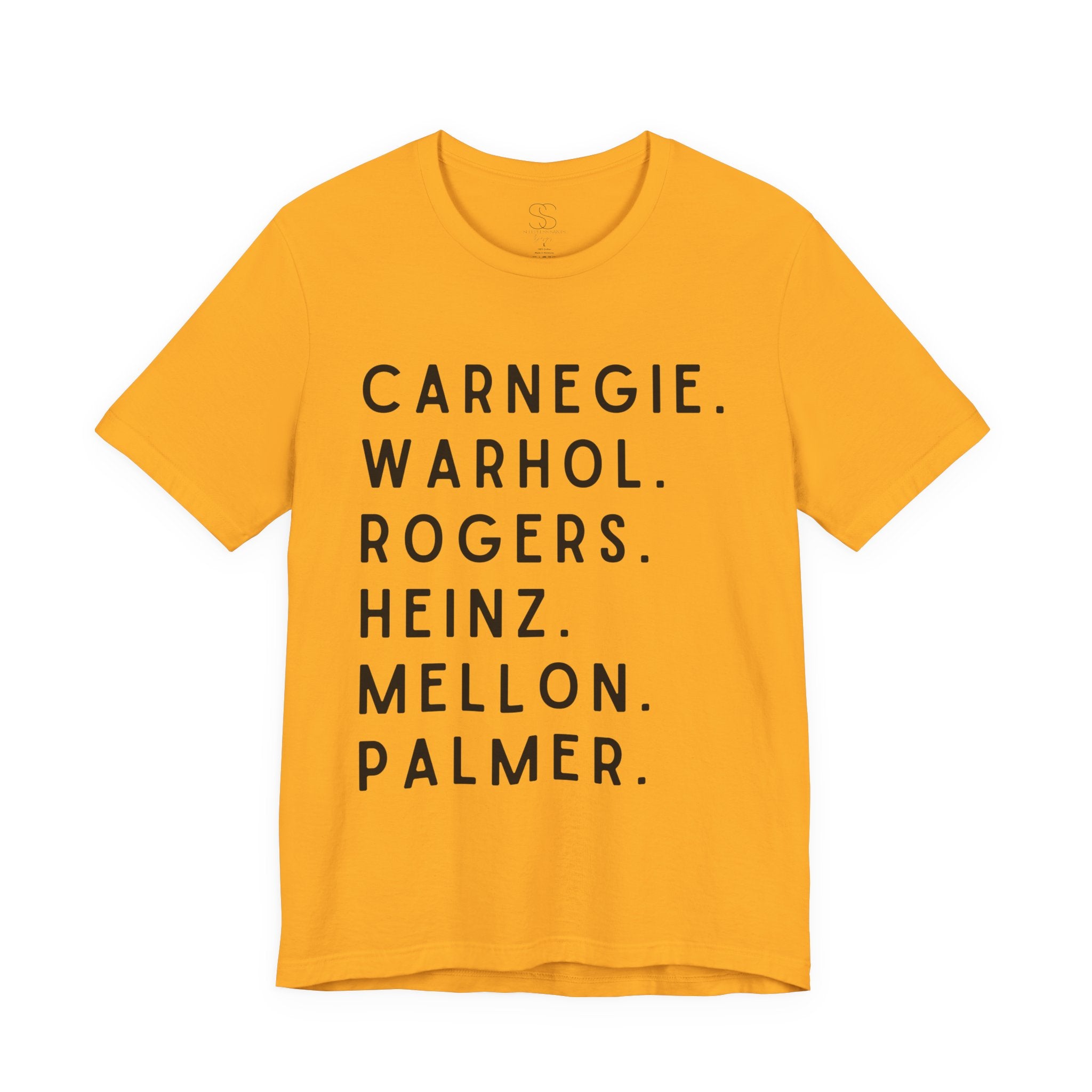 Pittsburgh Names Tee — Carnegie, Warhol, Rogers, Heinz, Mellon, Palmer