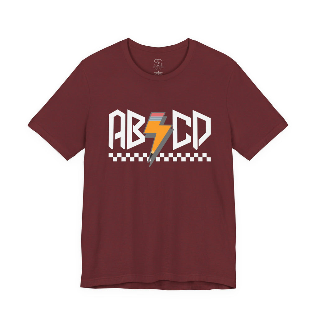 ABCD Lightning Bolt Tee - Retro Racing Checkerboard Graphic T-Shirt