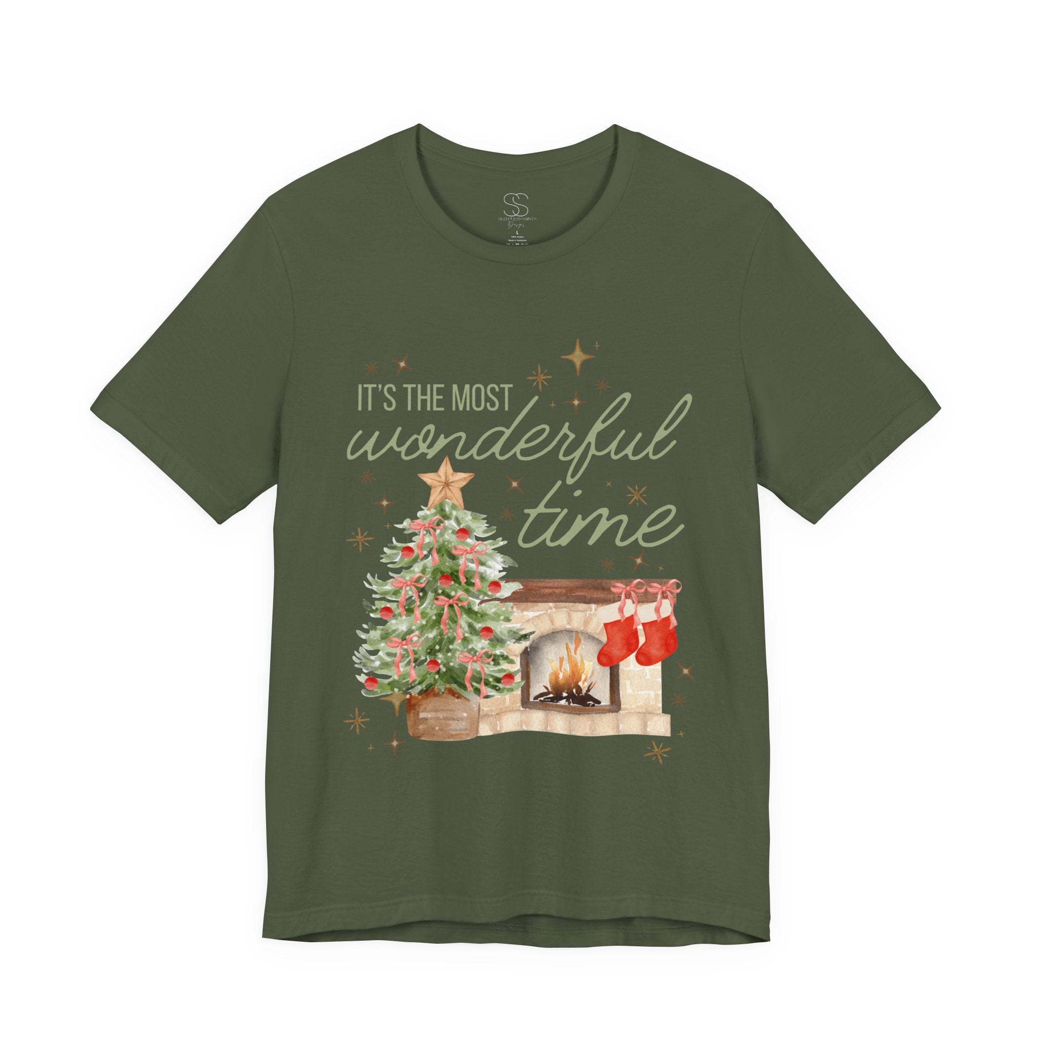It's the Most Wonderful Time Christmas T-Shirt — Holiday Tree & Fireplace Tee