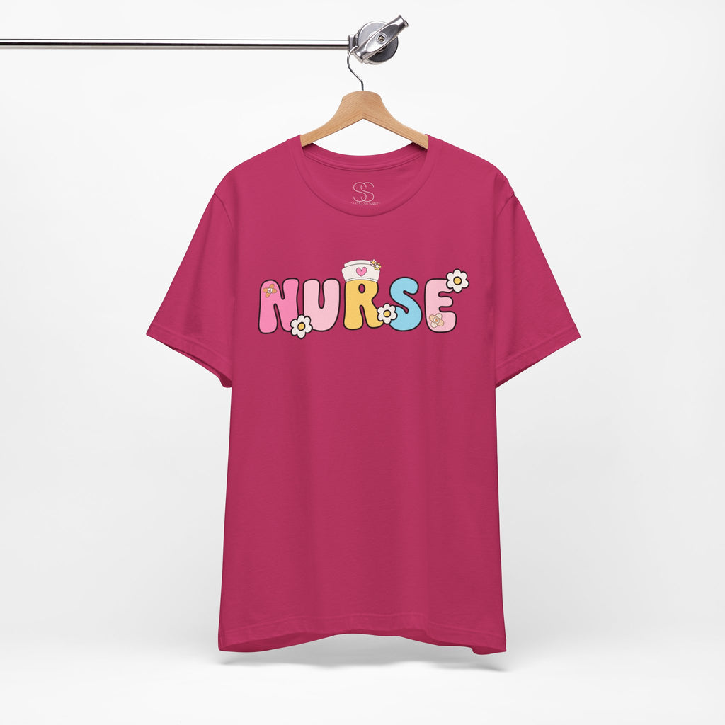 Nurse Floral Bubble Letter T-Shirt — Cute Pastel Tee