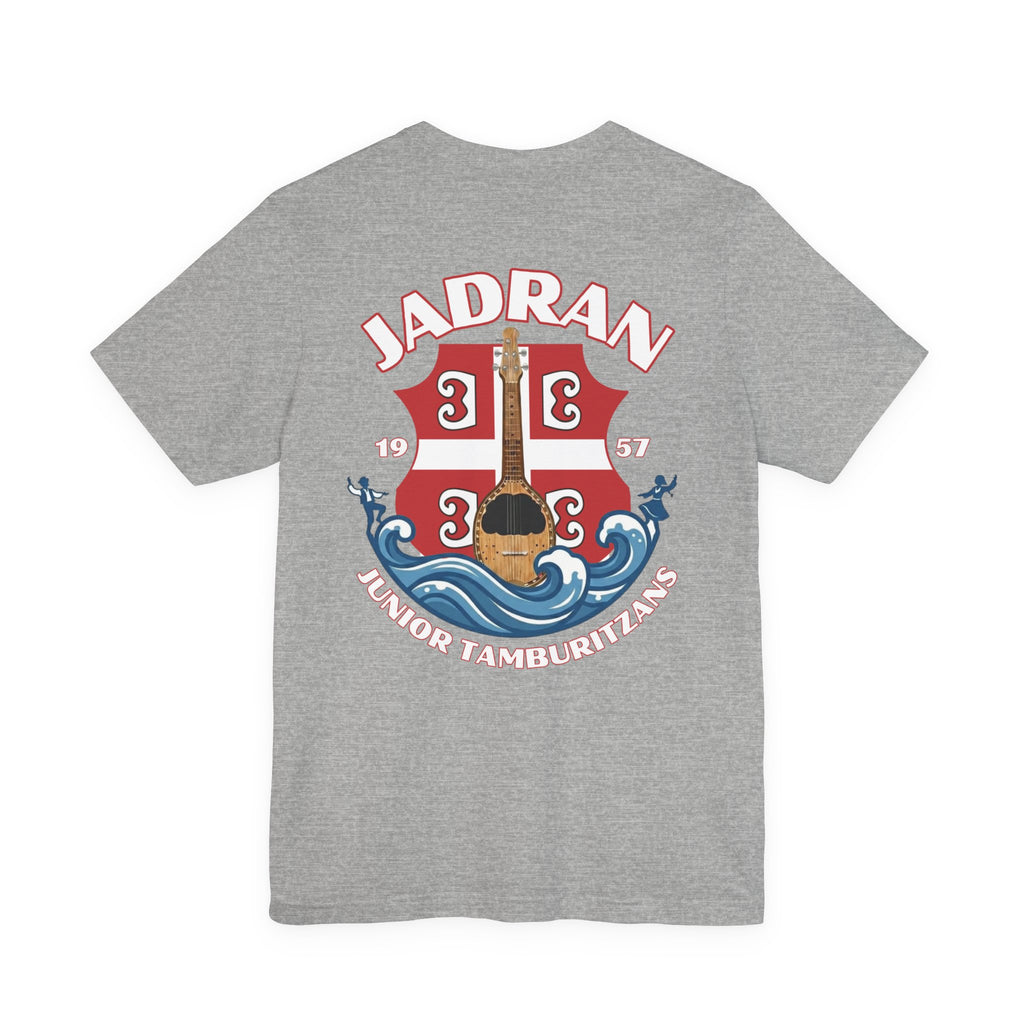 Jadran Junior Tamburitzans Adult T‑Shirt - White and Red Lettering & Serbian Logo