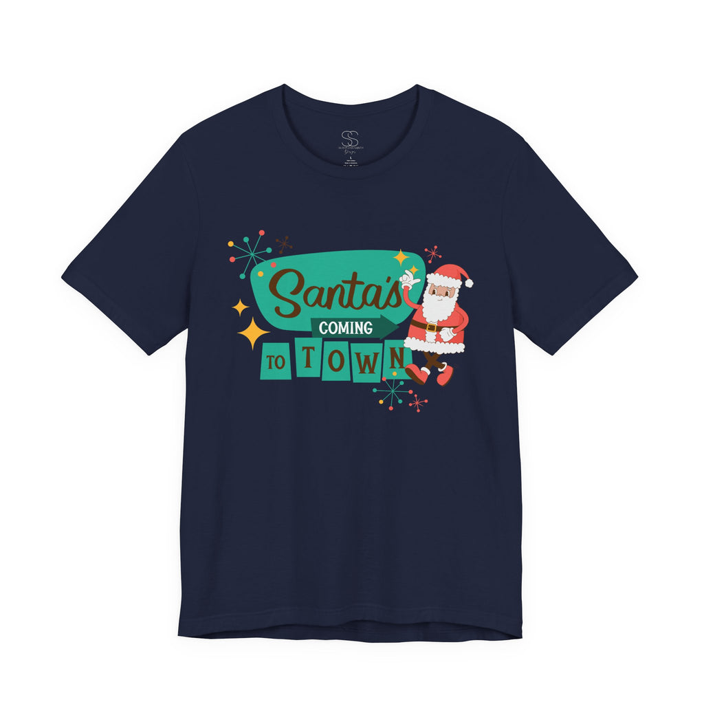 Santa's Coming to Town T-Shirt - Retro Christmas Tee with Santa Graphic