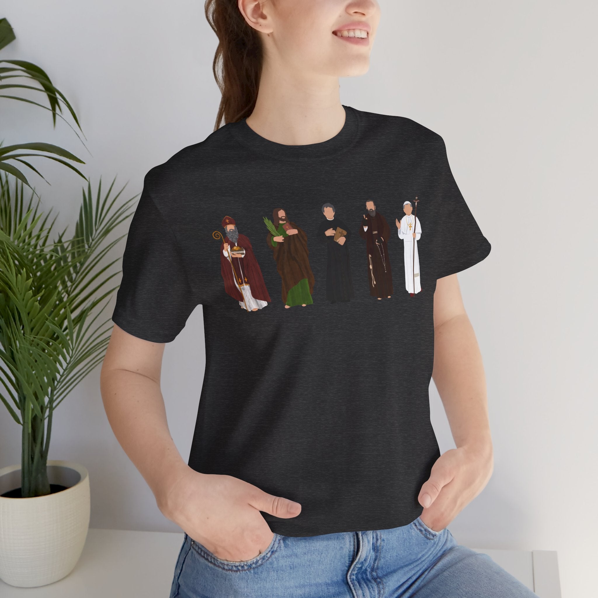 Saints Lineup T‑Shirt — Minimal Catholic Saints Illustration Tee
