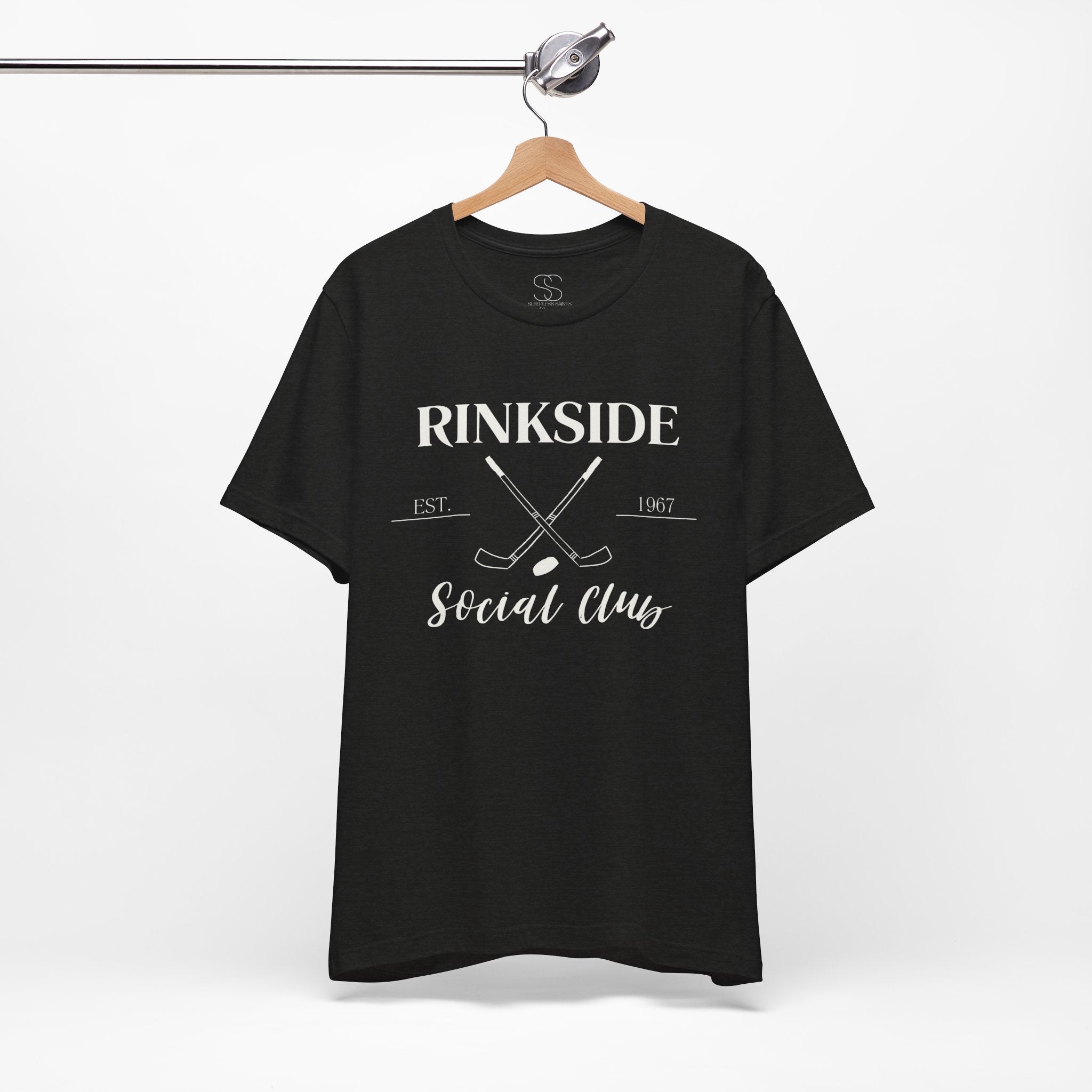 Rinkside Social Club Tee — Hockey Skate Crossed Sticks Shirt