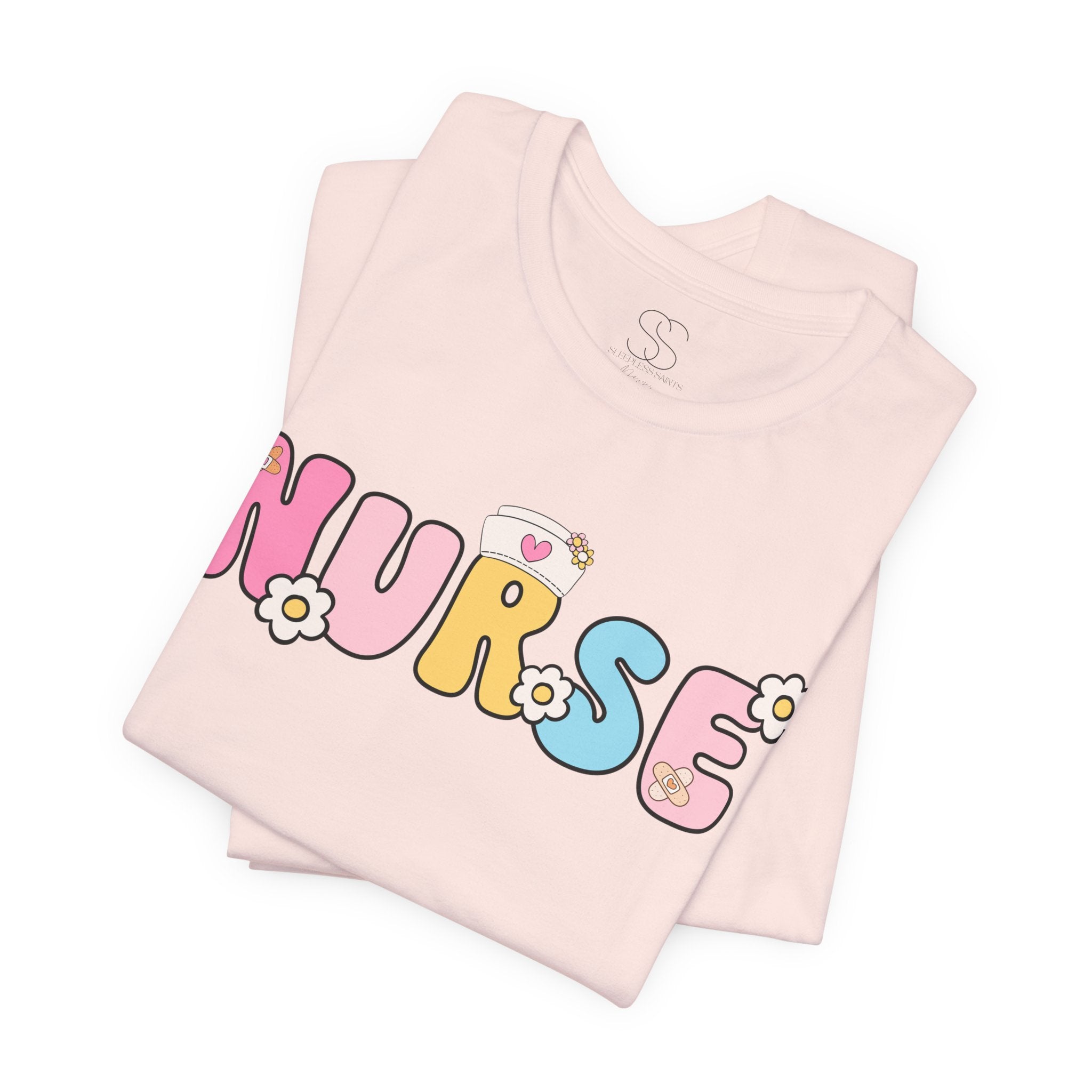 Nurse Floral Bubble Letter T-Shirt — Cute Pastel Tee