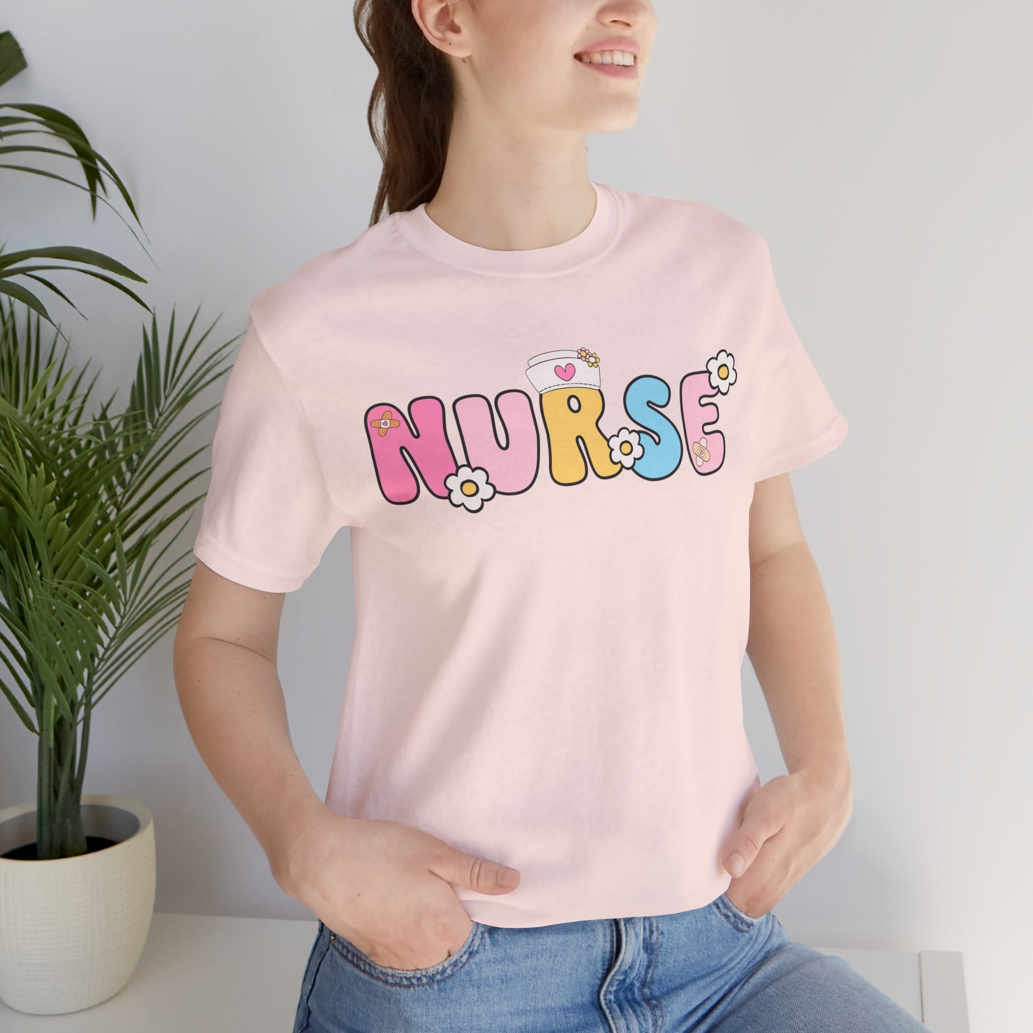 Nurse Floral Bubble Letter T-Shirt — Cute Pastel Tee