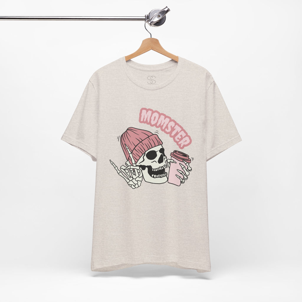 Momster Skull Coffee Tee — Cute Goth Mom T-Shirt
