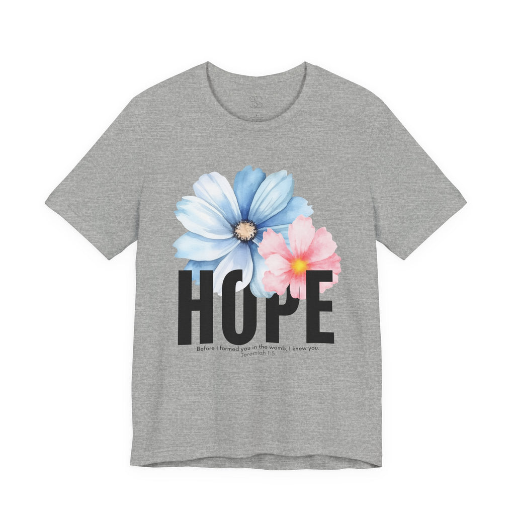 Hope Floral T-Shirt — Inspirational Hope Tee with Blue & Pink Flowers