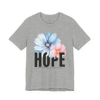 Hope Floral T-Shirt — Inspirational Hope Tee with Blue & Pink Flowers