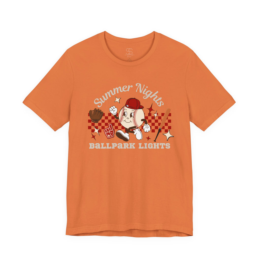 Summer Nights Ballpark Lights Tee — Retro Baseball Graphic T-Shirt