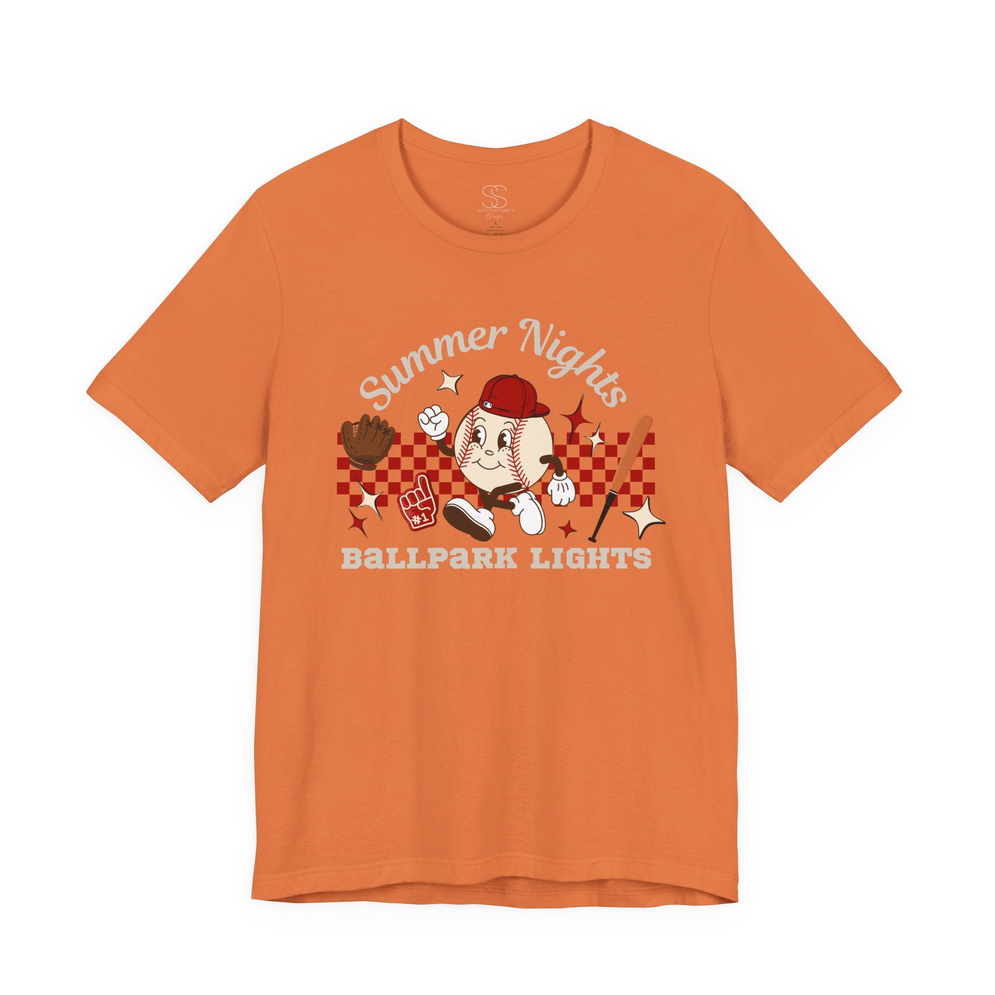 Summer Nights Ballpark Lights Tee — Retro Baseball Graphic T-Shirt