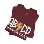 ABCD Lightning Bolt Tee - Retro Racing Checkerboard Graphic T-Shirt