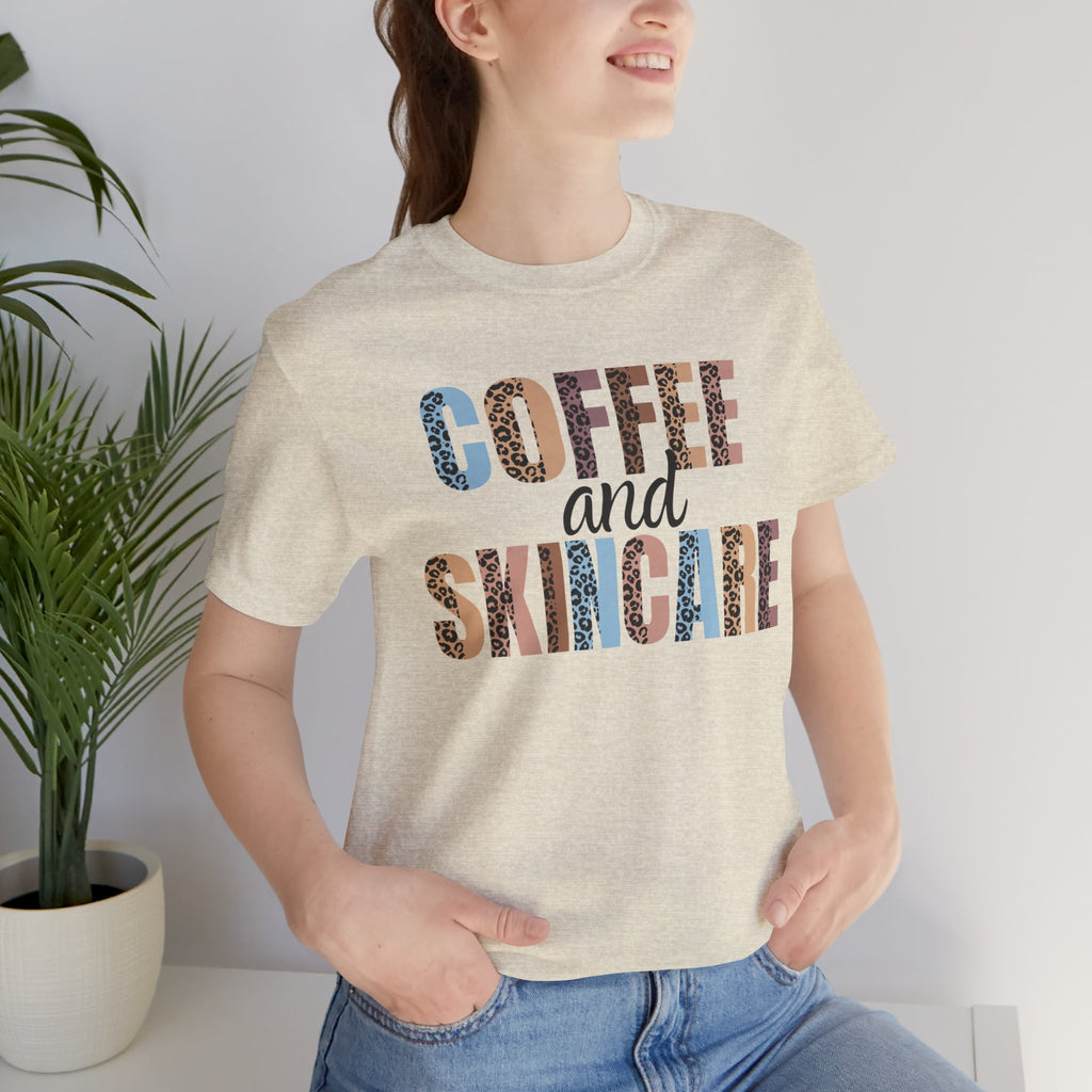 Coffee and Skincare Tee — Animal Pattern Graphic T-Shirt for Beauty Lovers