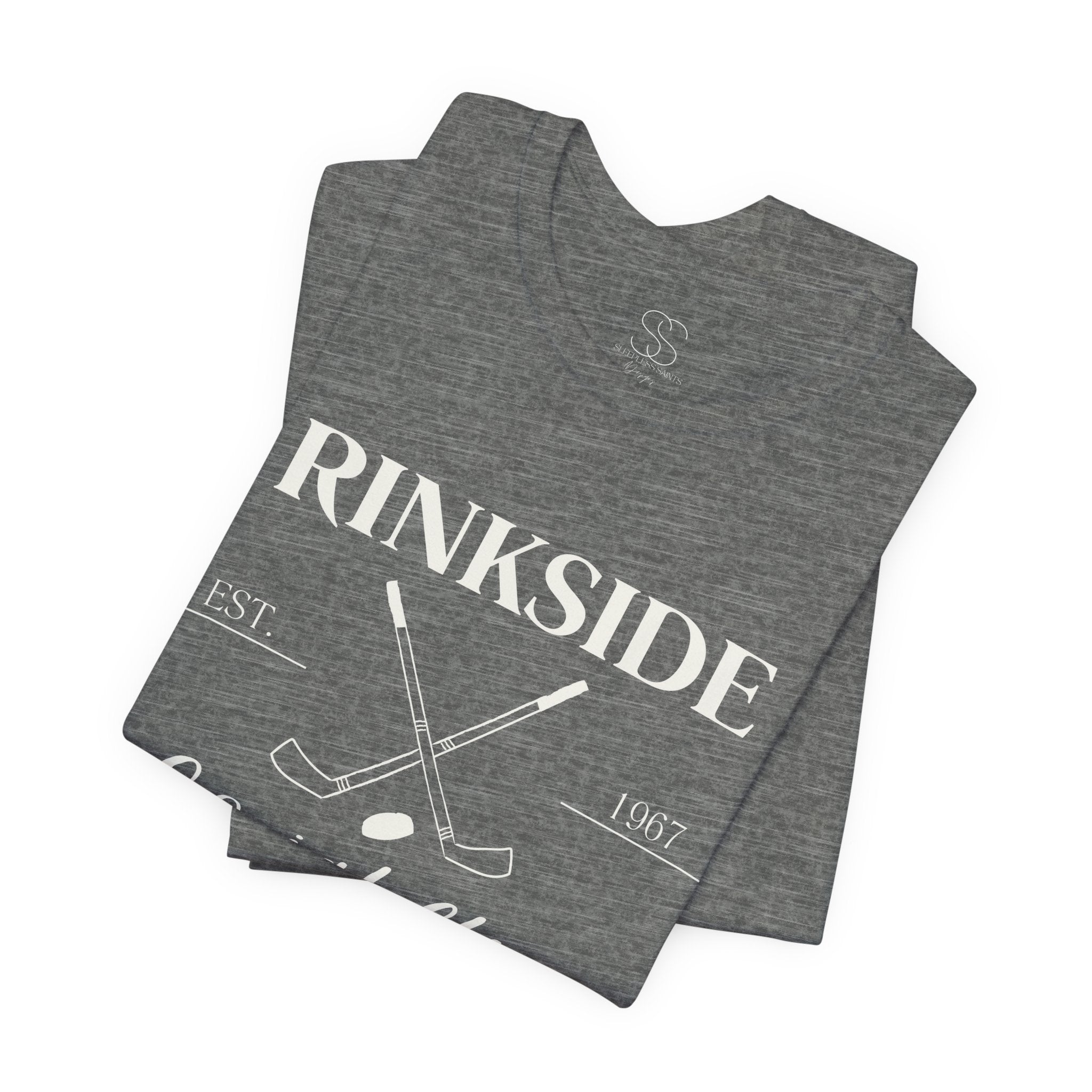 Rinkside Social Club Tee — Hockey Skate Crossed Sticks Shirt