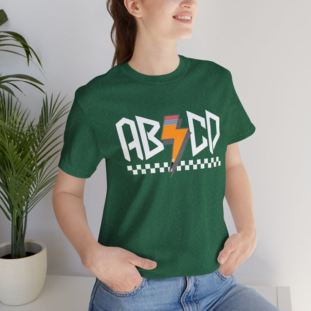 ABCD Lightning Bolt Tee - Retro Racing Checkerboard Graphic T-Shirt