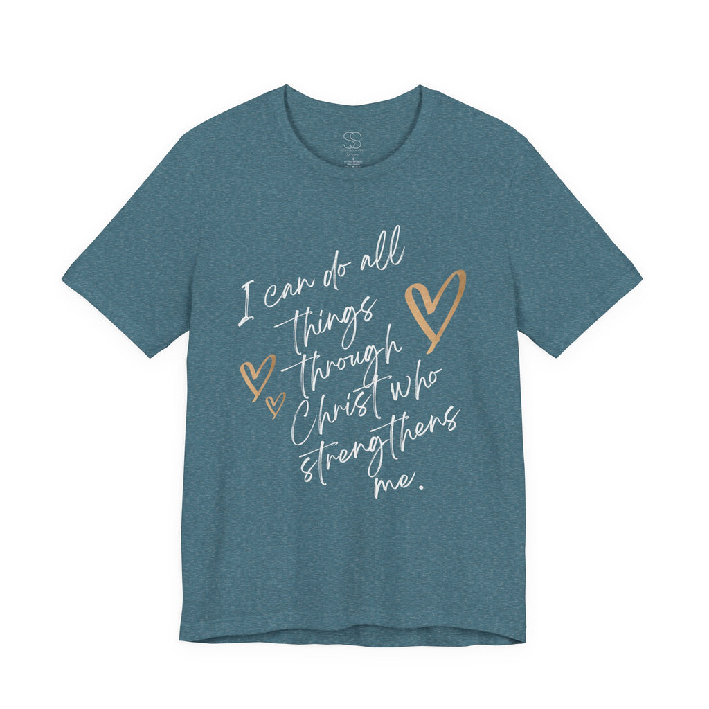Christian Faith T-Shirt — "I can do all things through Christ who strengthens me" Script Tee