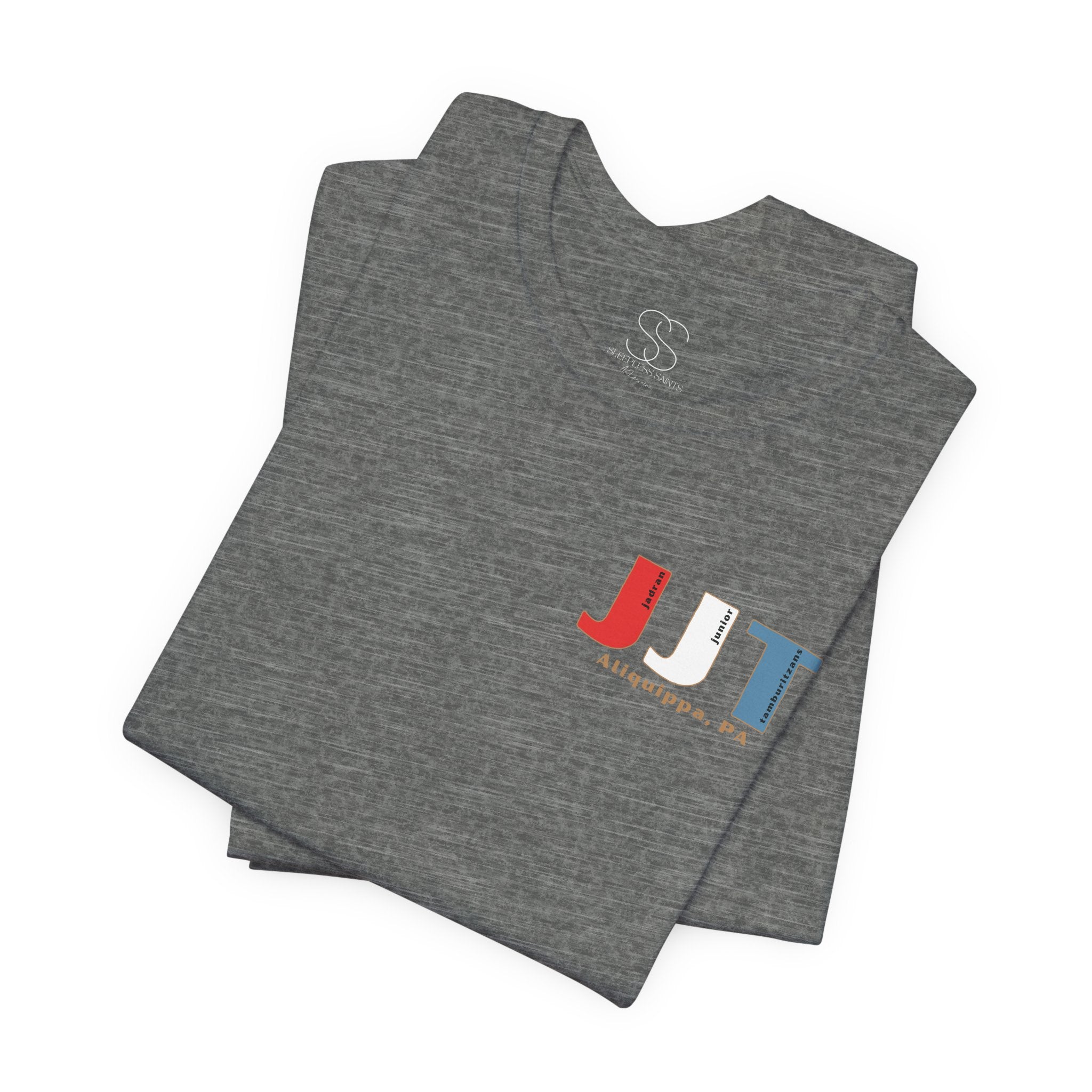 Jadran Junior Tamburitzans Adult T‑Shirt - Tan Lettering & Serbian Logo