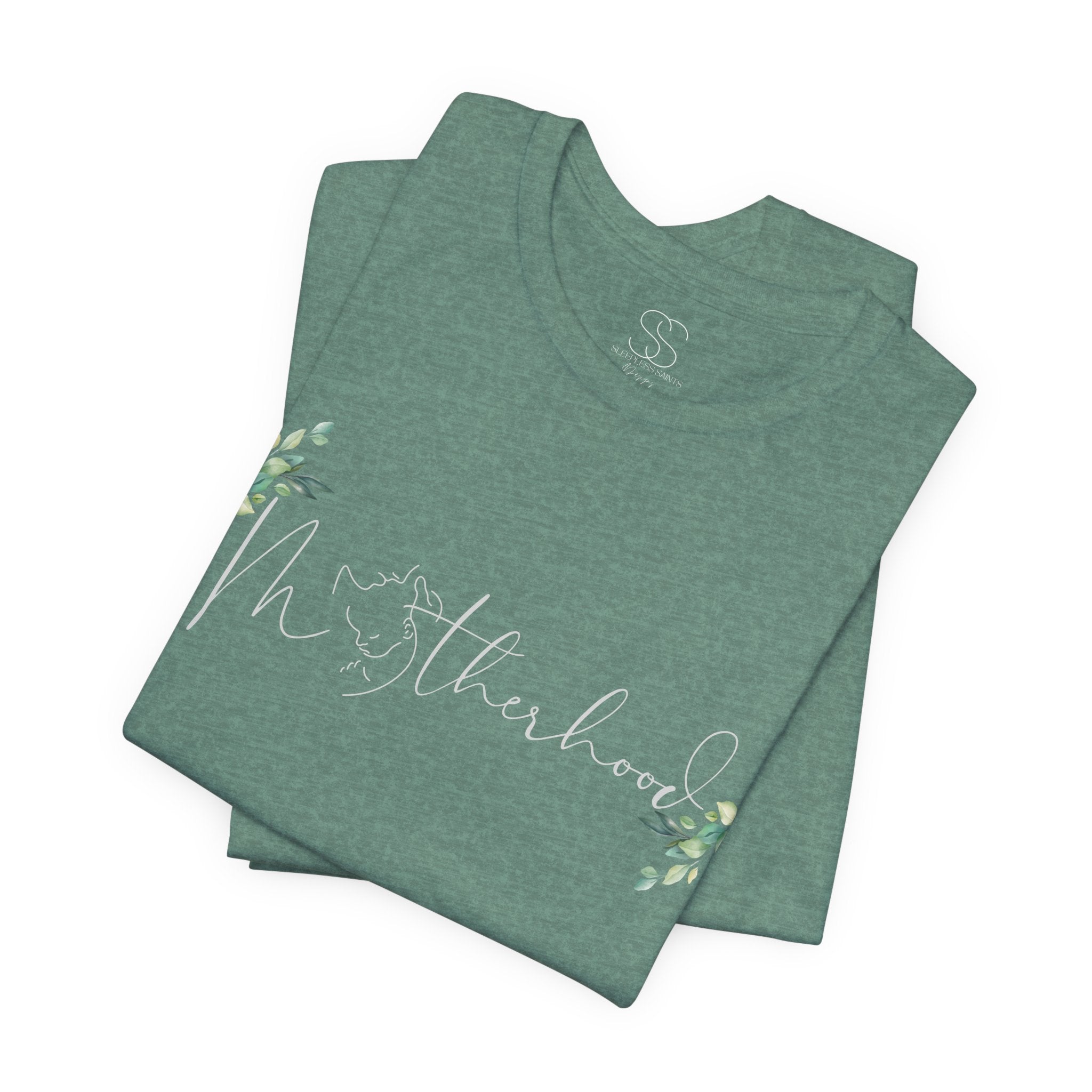 Motherhood Tee — "Motherhood" Script Floral Graphic Short Sleeve Shirt