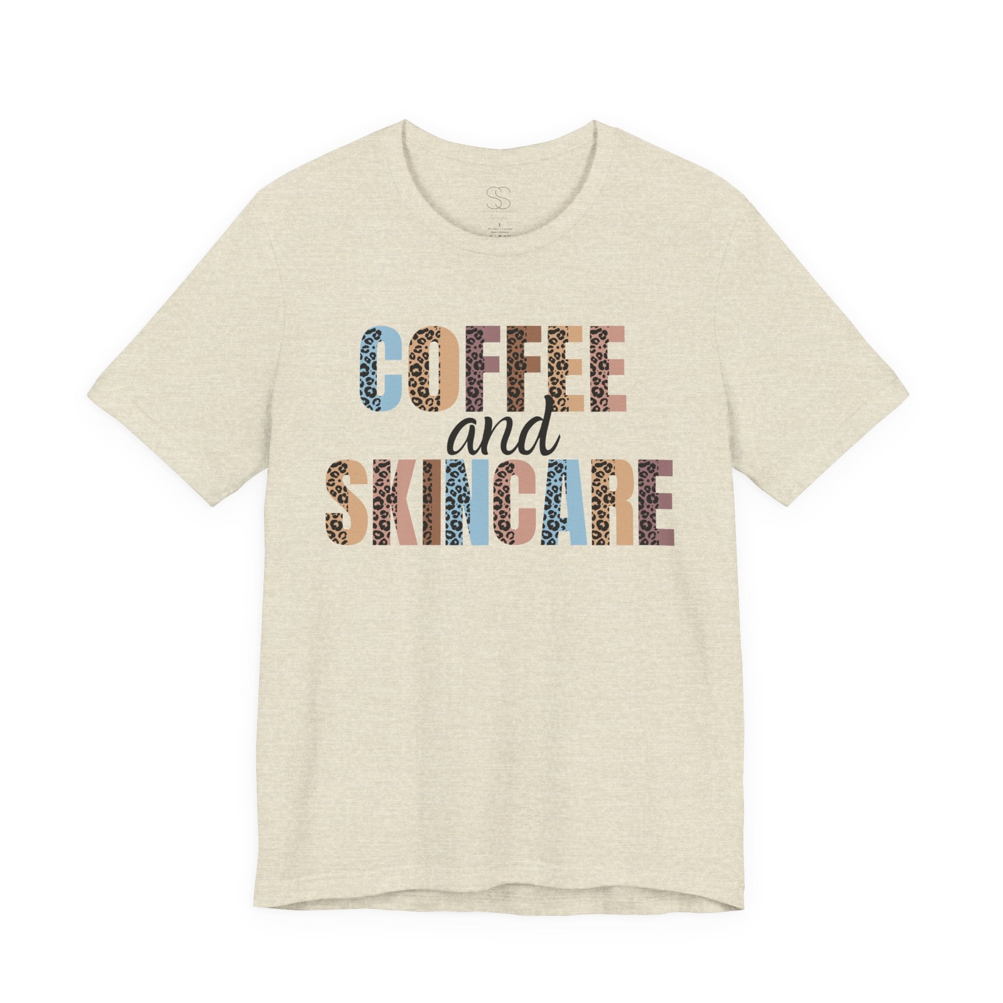 Coffee and Skincare Tee — Animal Pattern Graphic T-Shirt for Beauty Lovers