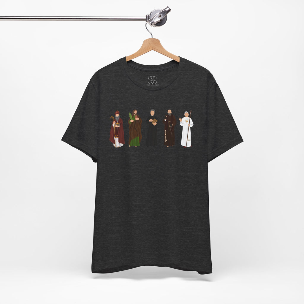 Saints Lineup T‑Shirt — Minimal Catholic Saints Illustration Tee
