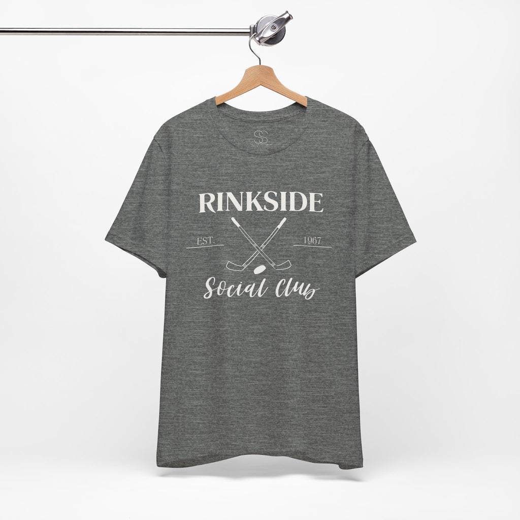 Rinkside Social Club Tee — Hockey Skate Crossed Sticks Shirt