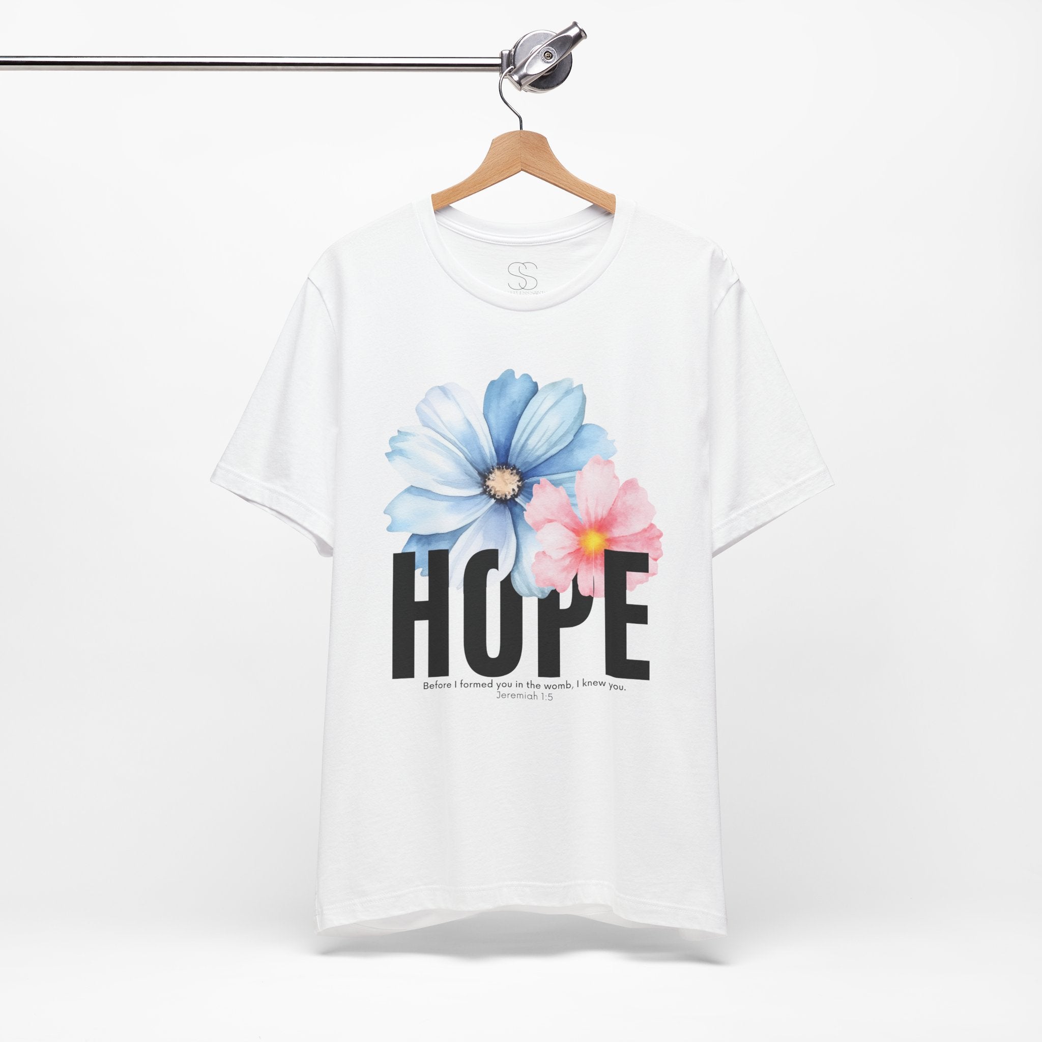 Hope Floral T-Shirt — Inspirational Hope Tee with Blue & Pink Flowers