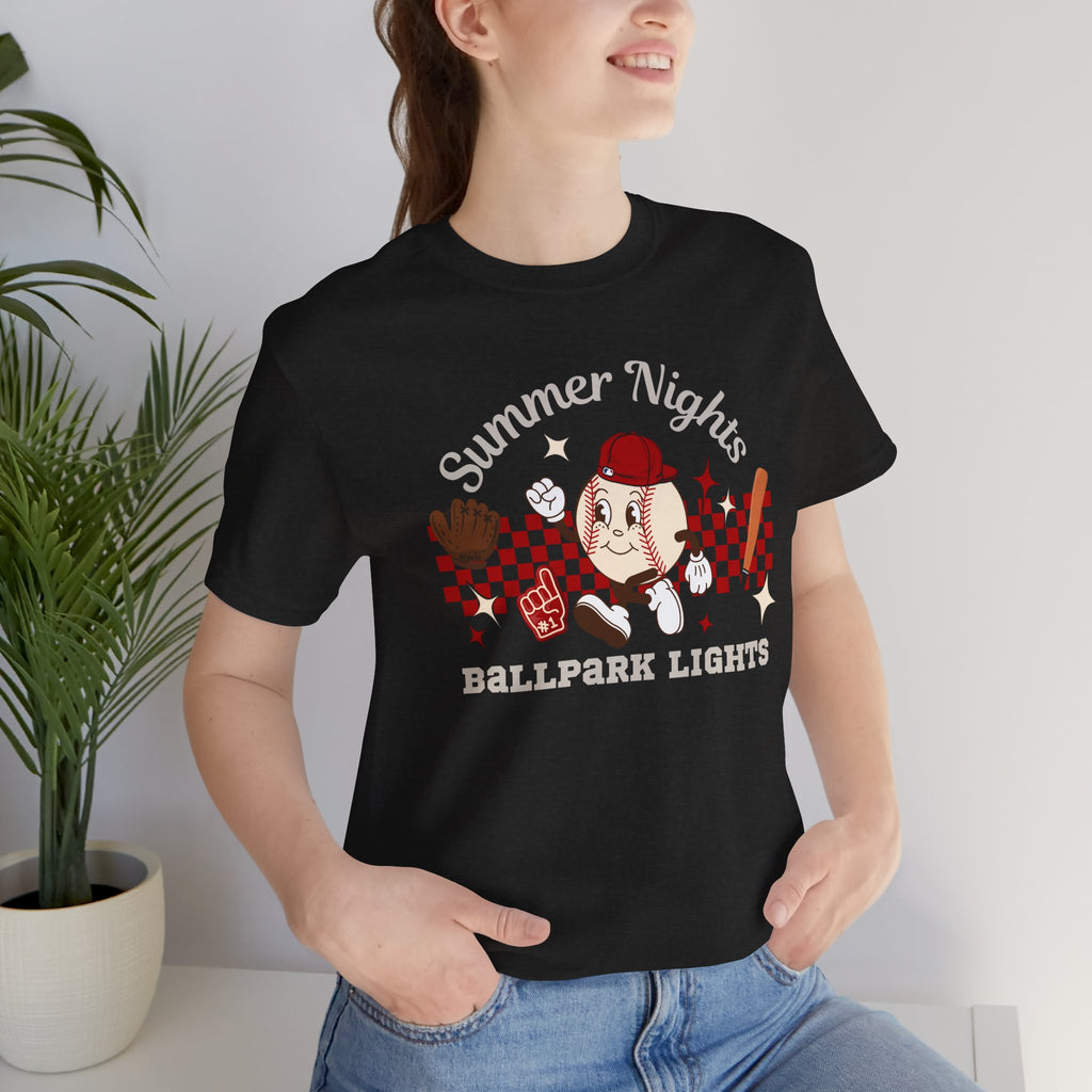 Summer Nights Ballpark Lights Tee — Retro Baseball Graphic T-Shirt