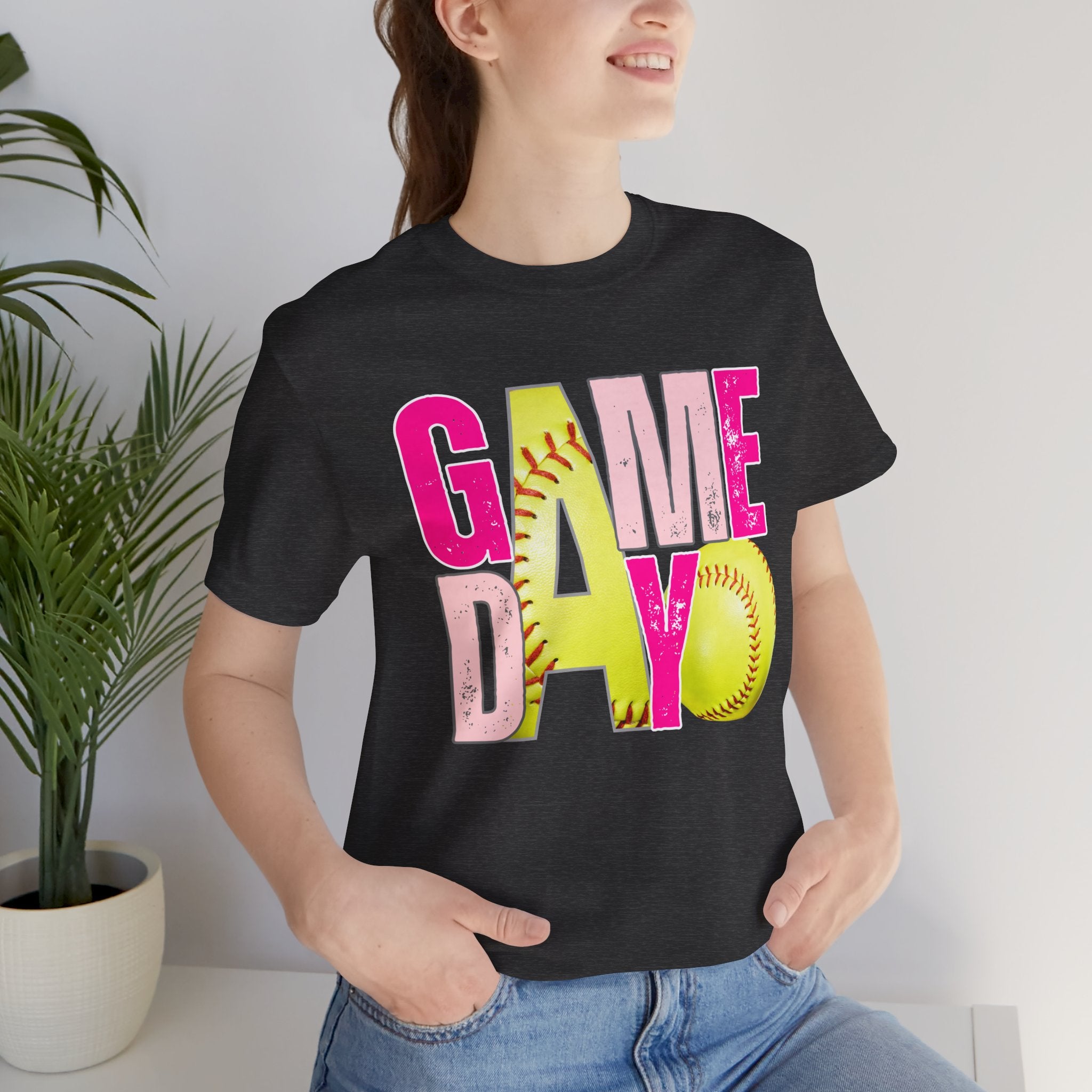 Game Day Softball T-Shirt – Bright Pink & Yellow Softball Graphic Tee
