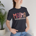 Mama Retro Lightning Tee – Vintage Checkered Mom T-Shirt