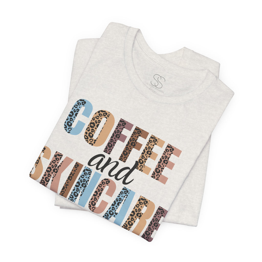 Coffee and Skincare Tee — Animal Pattern Graphic T-Shirt for Beauty Lovers