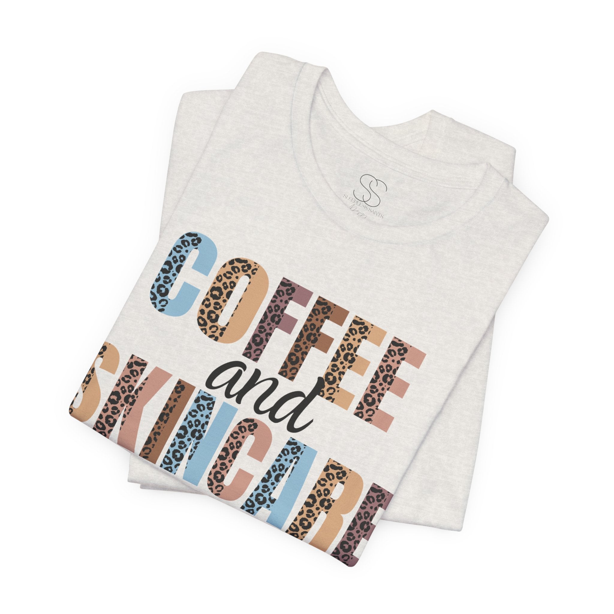 Coffee and Skincare Tee — Animal Pattern Graphic T-Shirt for Beauty Lovers