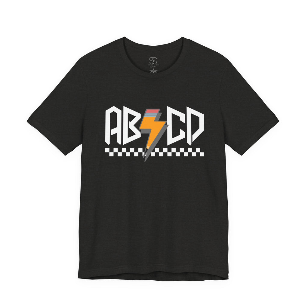 ABCD Lightning Bolt Tee - Retro Racing Checkerboard Graphic T-Shirt