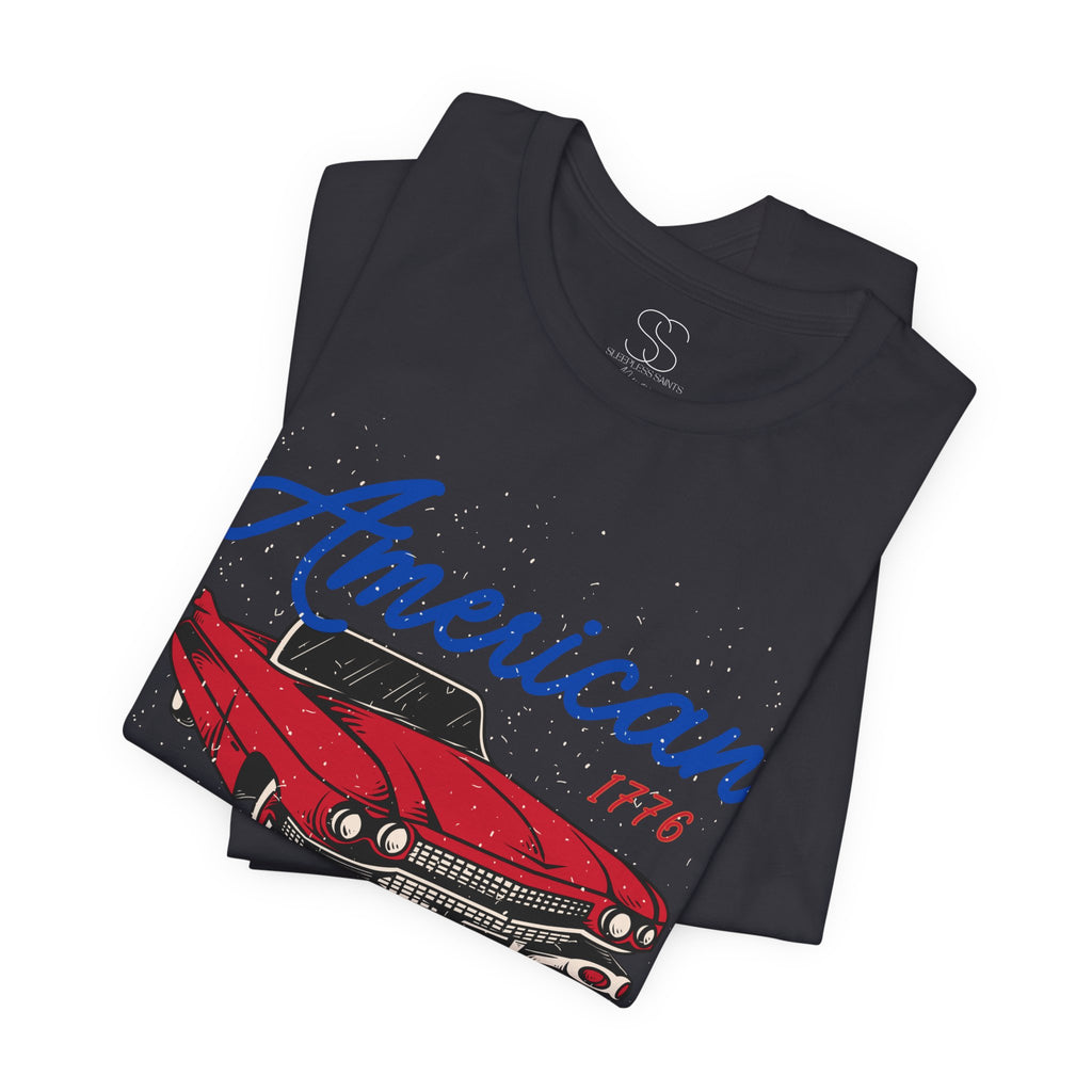 American Muscle Tee - Vintage Red Classic Car 1776 Patriotic Shirt