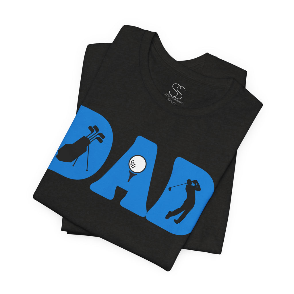 Dad Golf T-Shirt — Blue "DAD" Golf Silhouette Tee