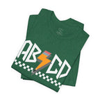 ABCD Lightning Bolt Tee - Retro Racing Checkerboard Graphic T-Shirt