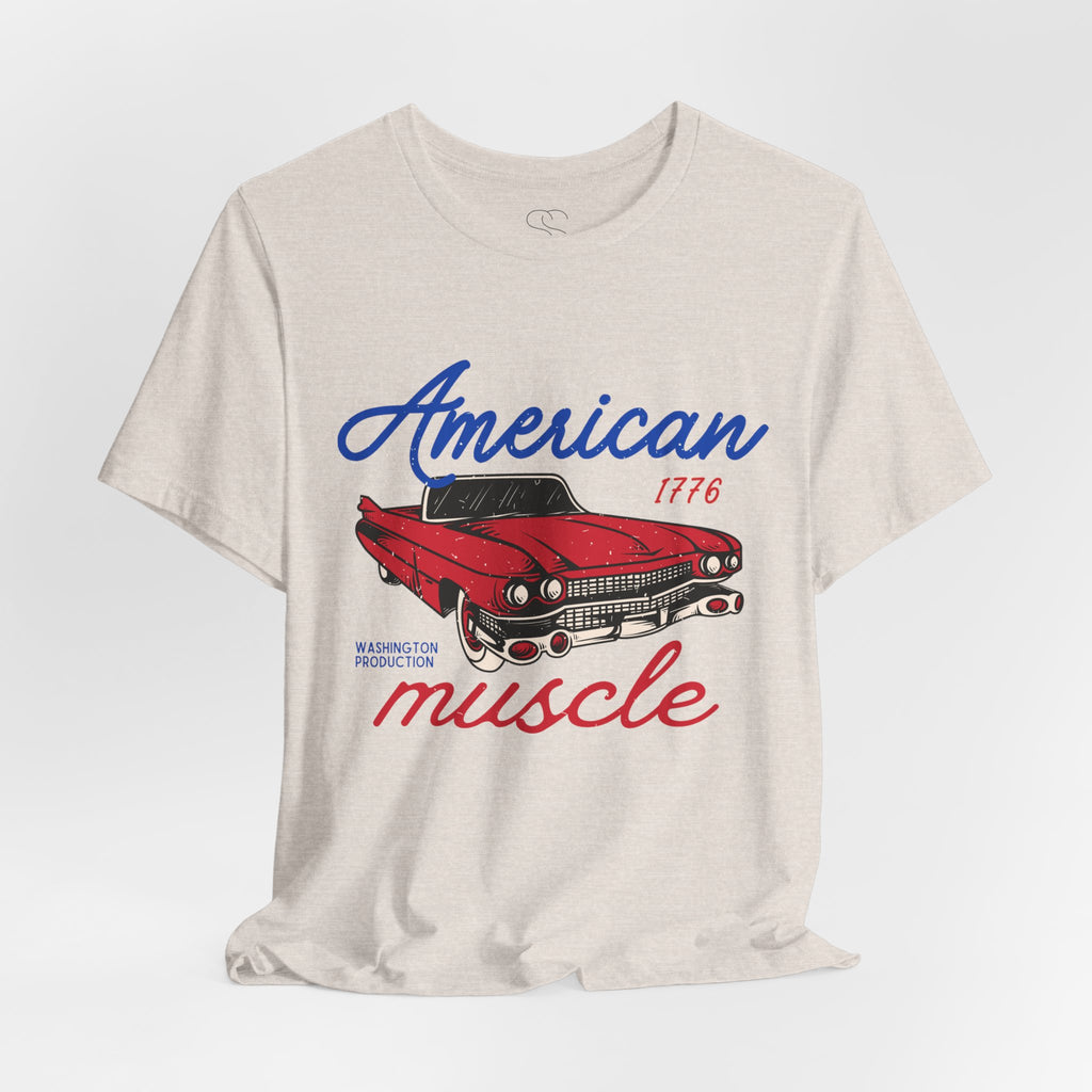 American Muscle Tee - Vintage Red Classic Car 1776 Patriotic Shirt
