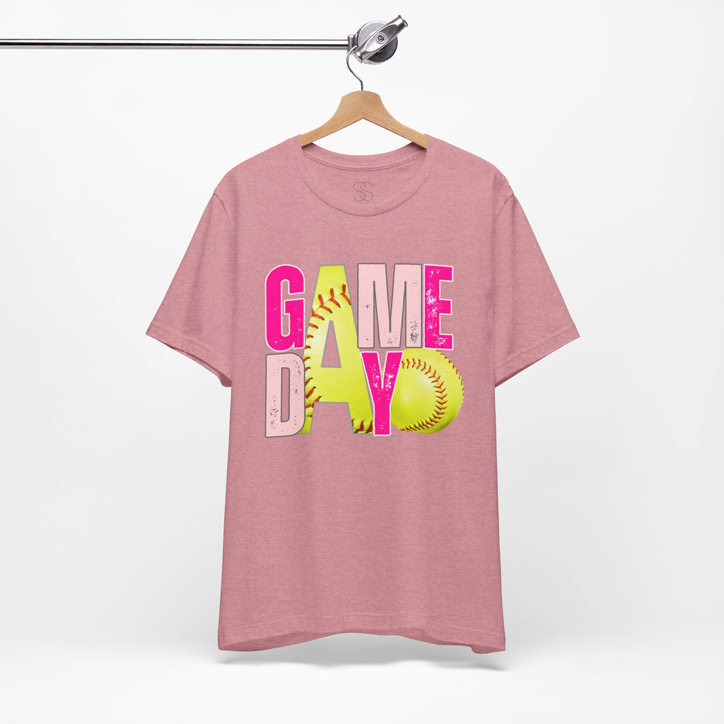 Game Day Softball T-Shirt – Bright Pink & Yellow Softball Graphic Tee