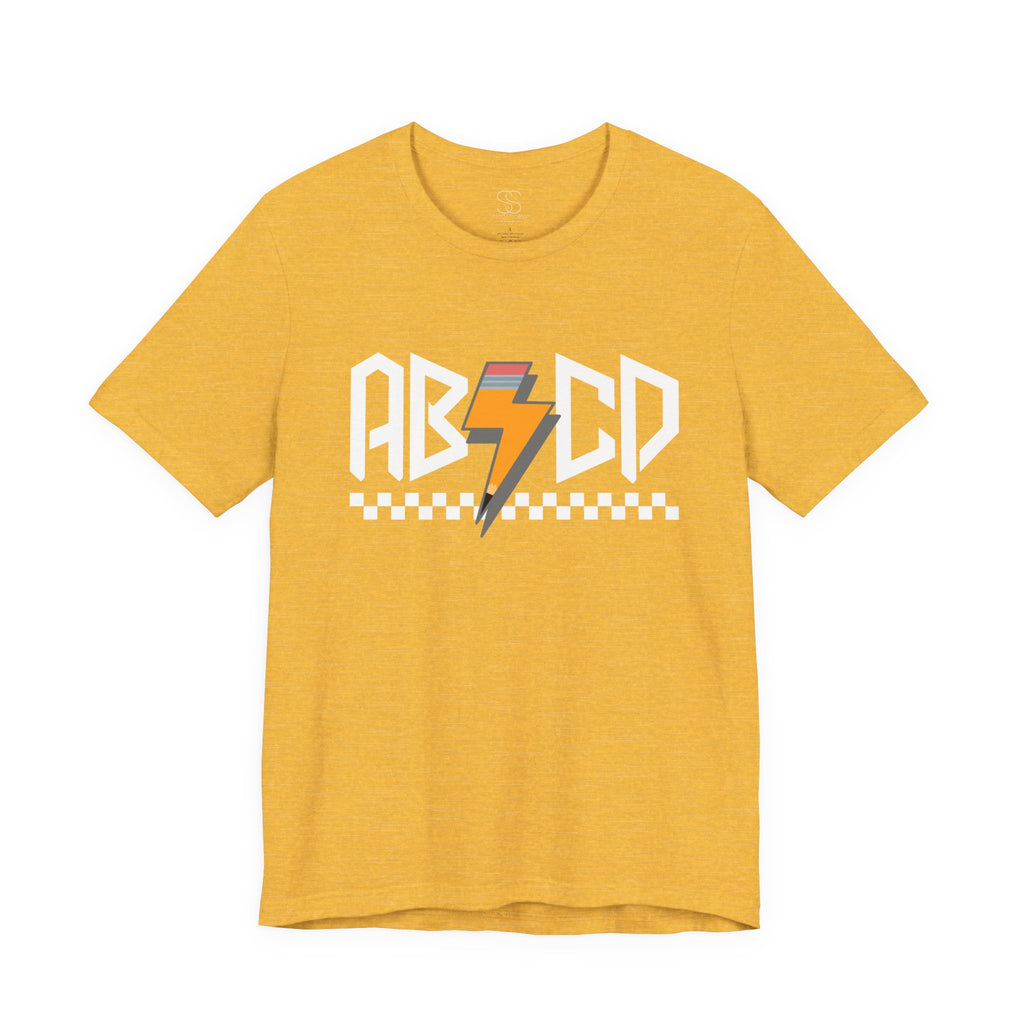 ABCD Lightning Bolt Tee - Retro Racing Checkerboard Graphic T-Shirt