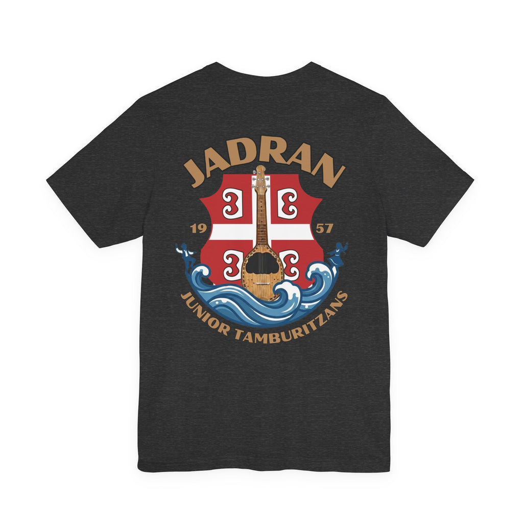 Jadran Junior Tamburitzans Adult T‑Shirt - Tan Lettering & Serbian Logo